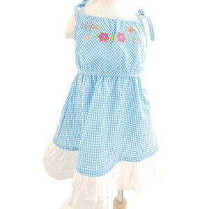 NWT Aqua blue gingham sundress w/ eyelet flounce & embroidered flowers 18m